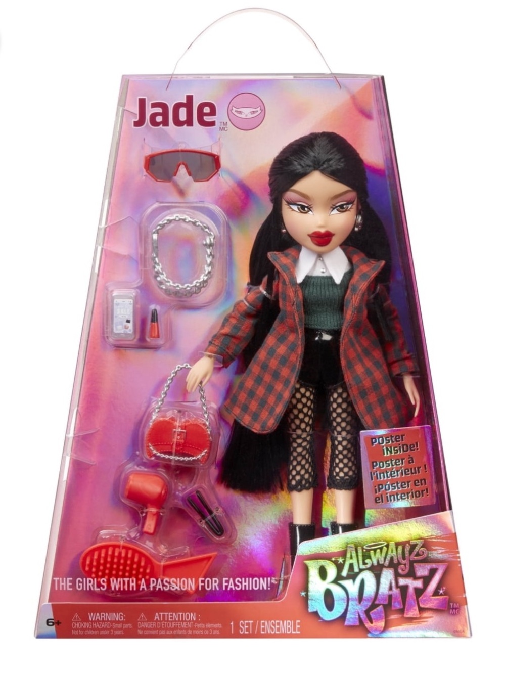 Bratz Jade Fashion Doll - Red Plaid Coat & Black Hair